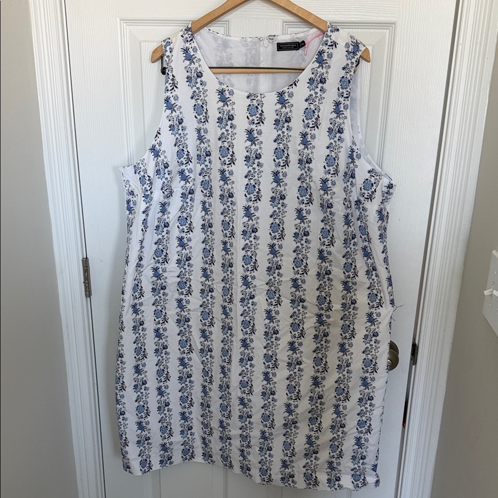 Vineyard Vines White Dress with Blue Floral Print